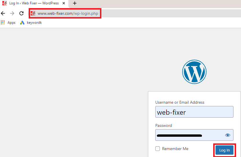WordPress website login way 3